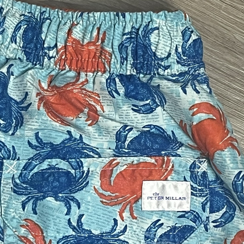 Peter Millar Seaside Collection Crabs Swim Trunk Men's Large Blue Beach Vacation